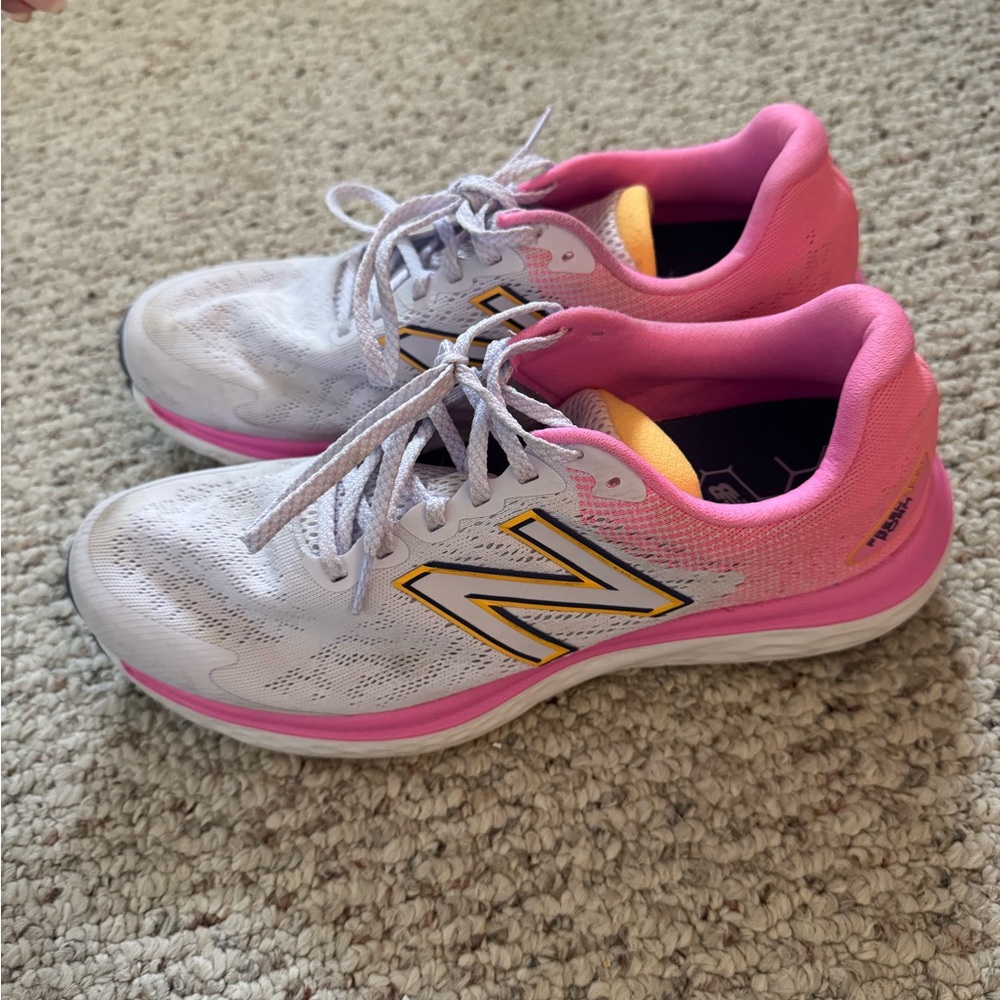 New Balance White and Pink Running Shoes